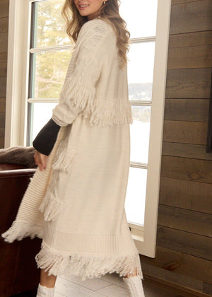 Lisa Fringe Long Cardigan | Putty