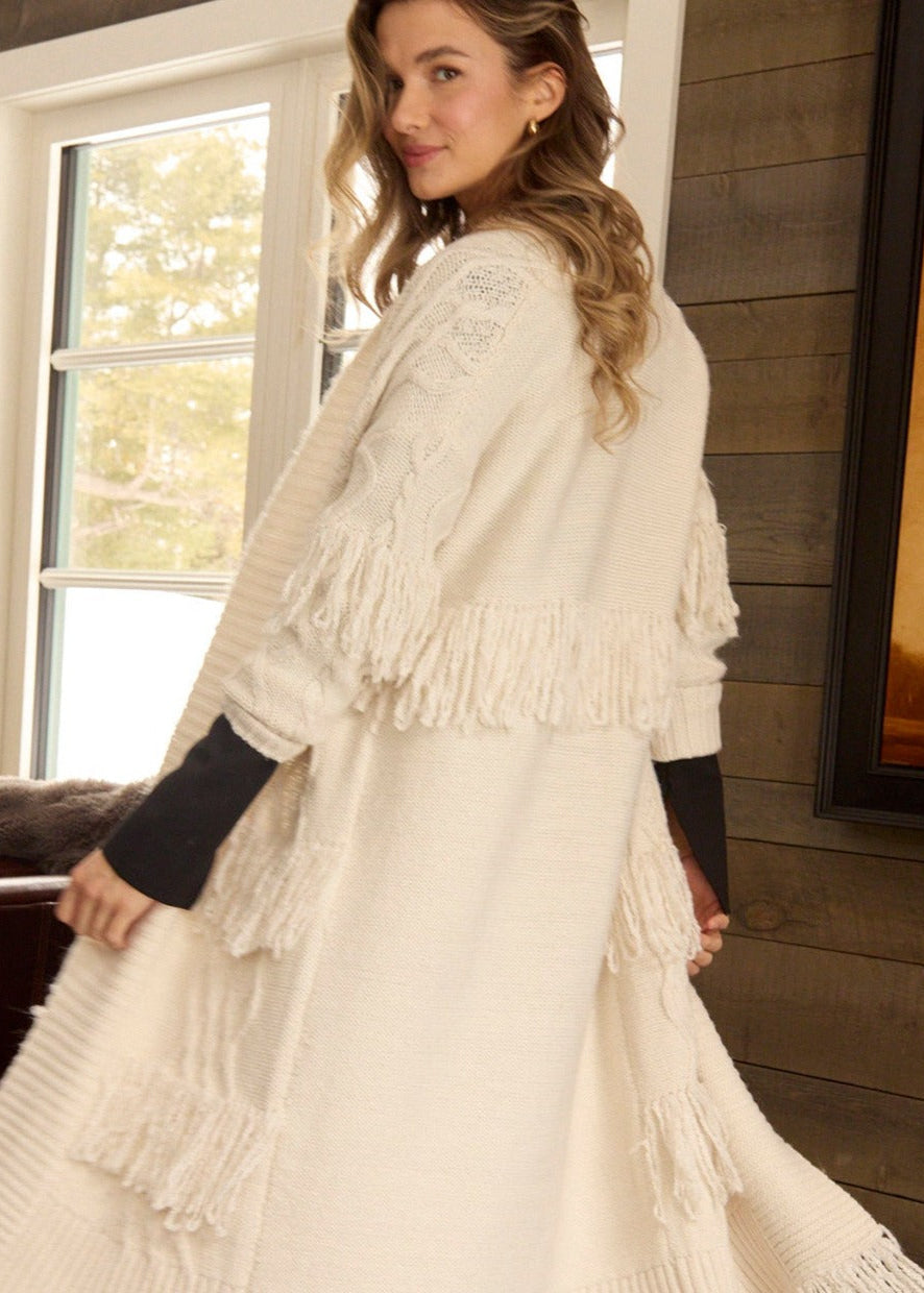 Lisa Fringe Long Cardigan | Putty