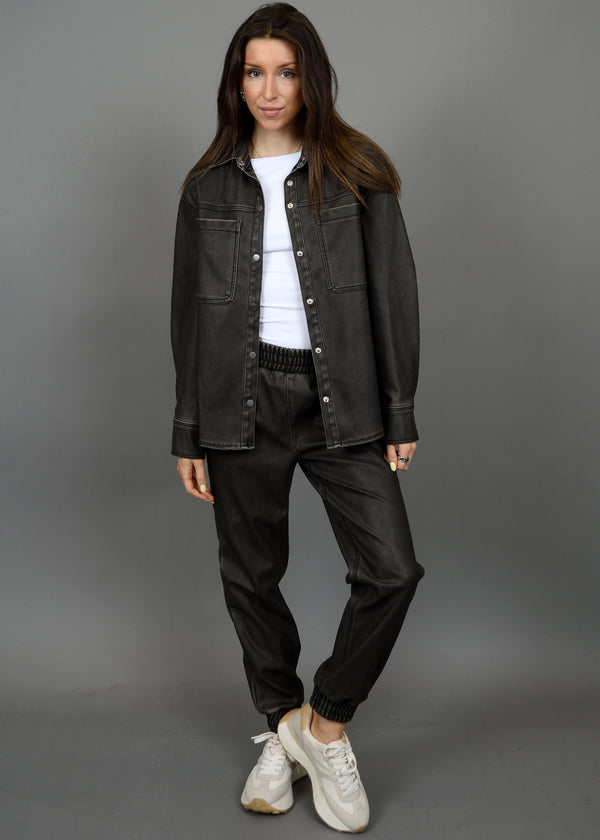 Black Distressed Faux Leather Jogger