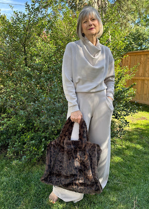 Fun Fur Tote Bag | Brown Leopard Print