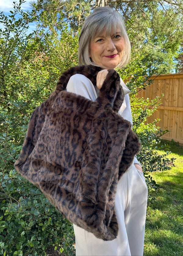 Fun Fur Tote Bag | Brown Leopard Print