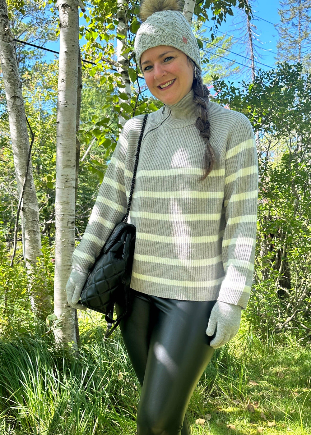 grey stripped sweater