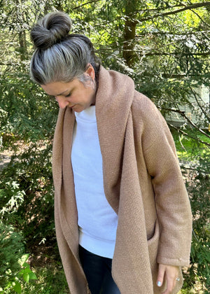 Gabby Hooded Coatigan | Camel Twist