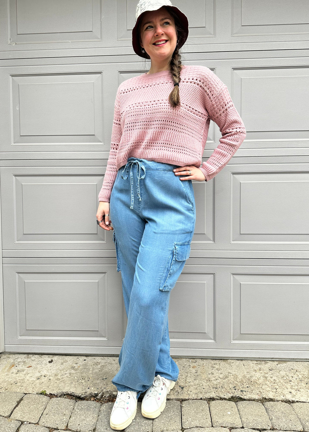 pink knit pullover