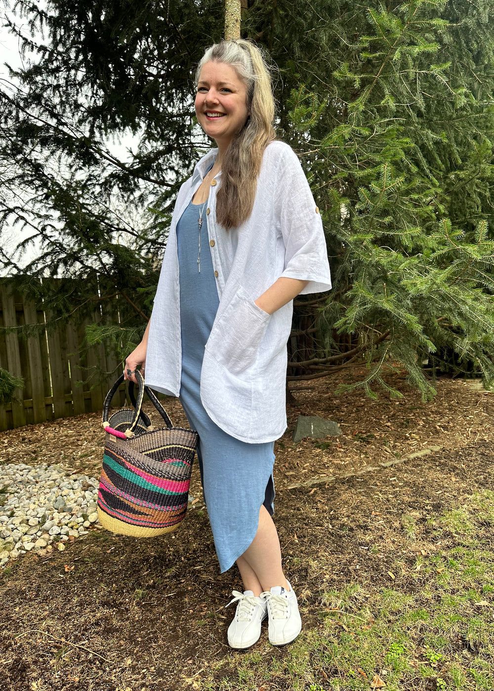 White button linen shirt