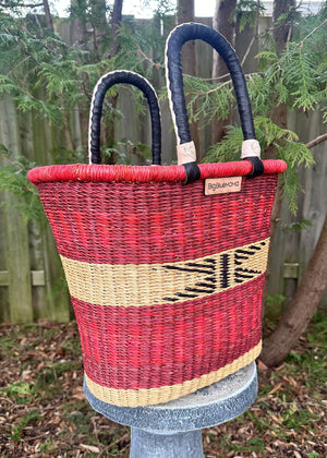 Tulip Shape Basket with Handles in red