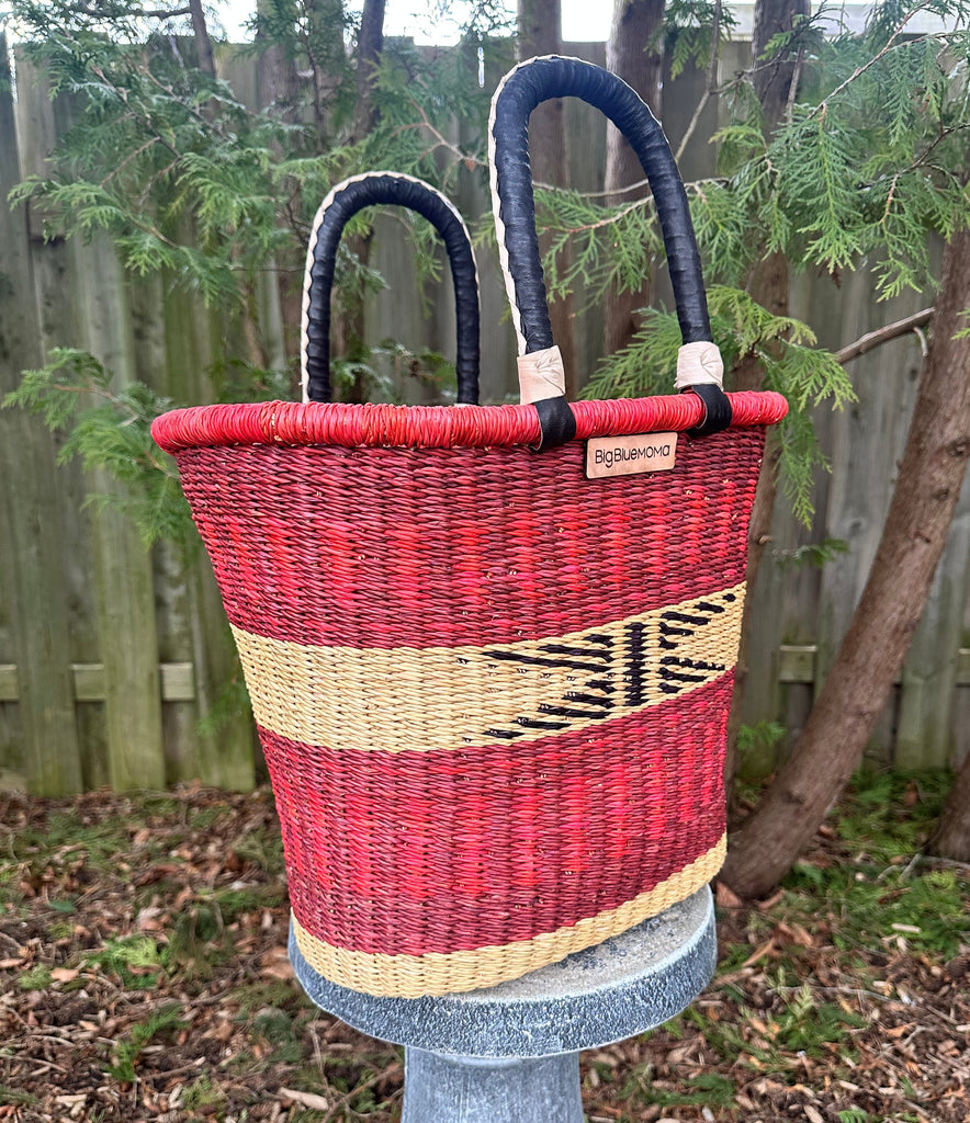 Tulip Shape Basket with Handles in red