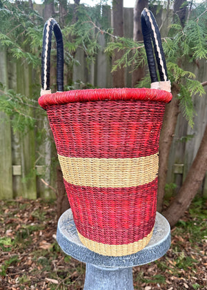 Red and Tan Tulip Shape Basket with Handles