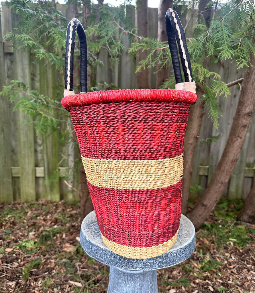 Red and Tan Tulip Shape Basket with Handles