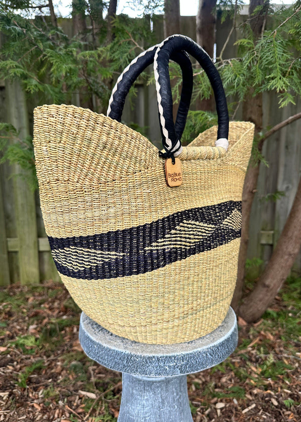 Large navy and tan African Basket bag
