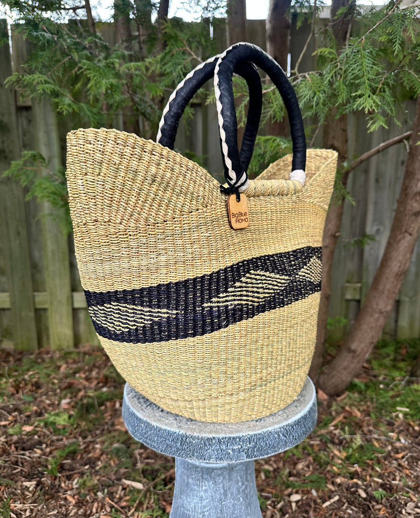Large navy and tan African Basket bag