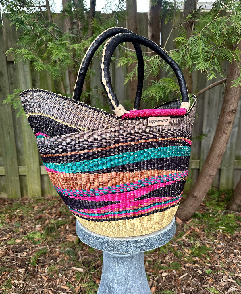Pink and Green African Basket bag/purse