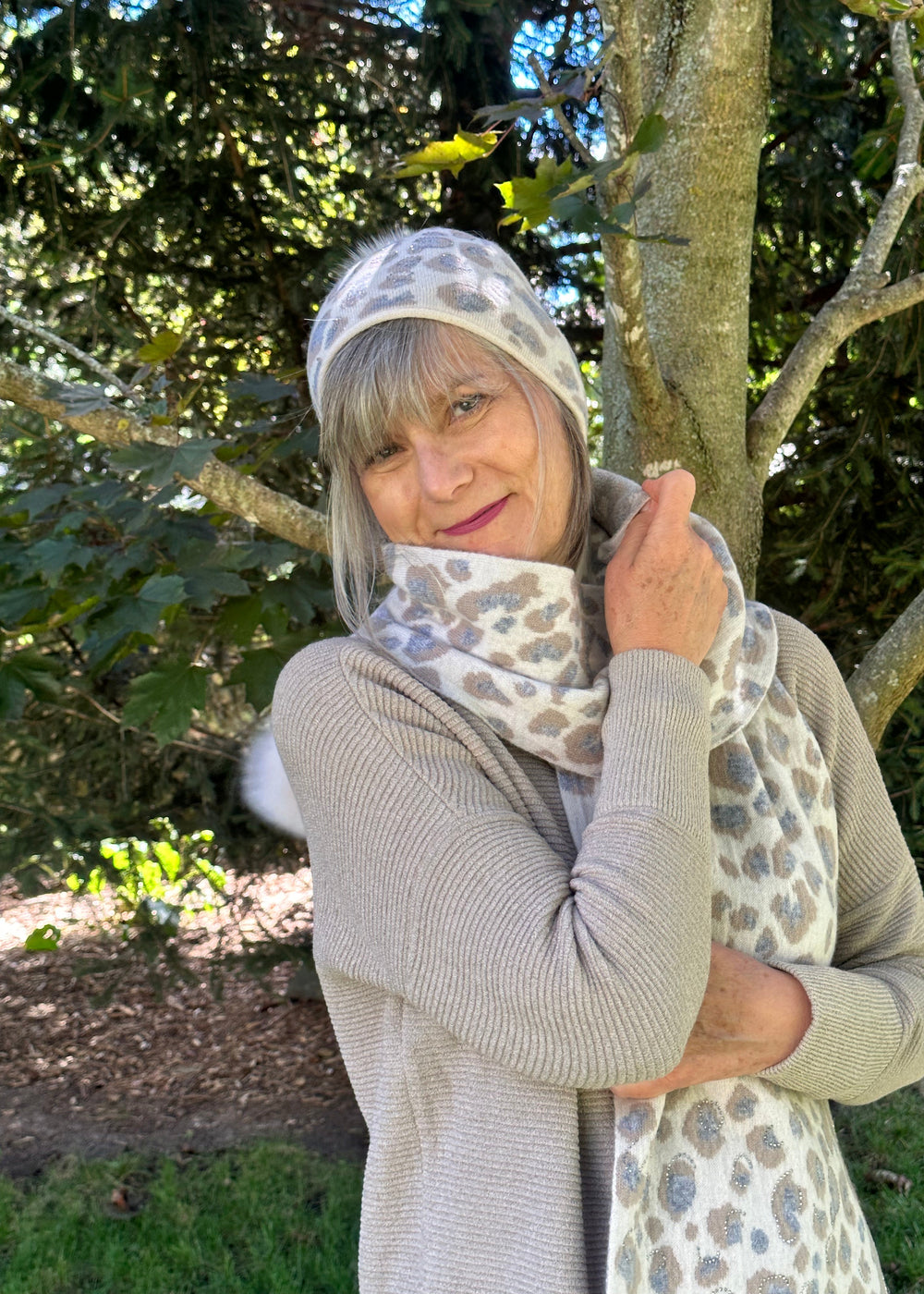 Beige Animal Print Toque