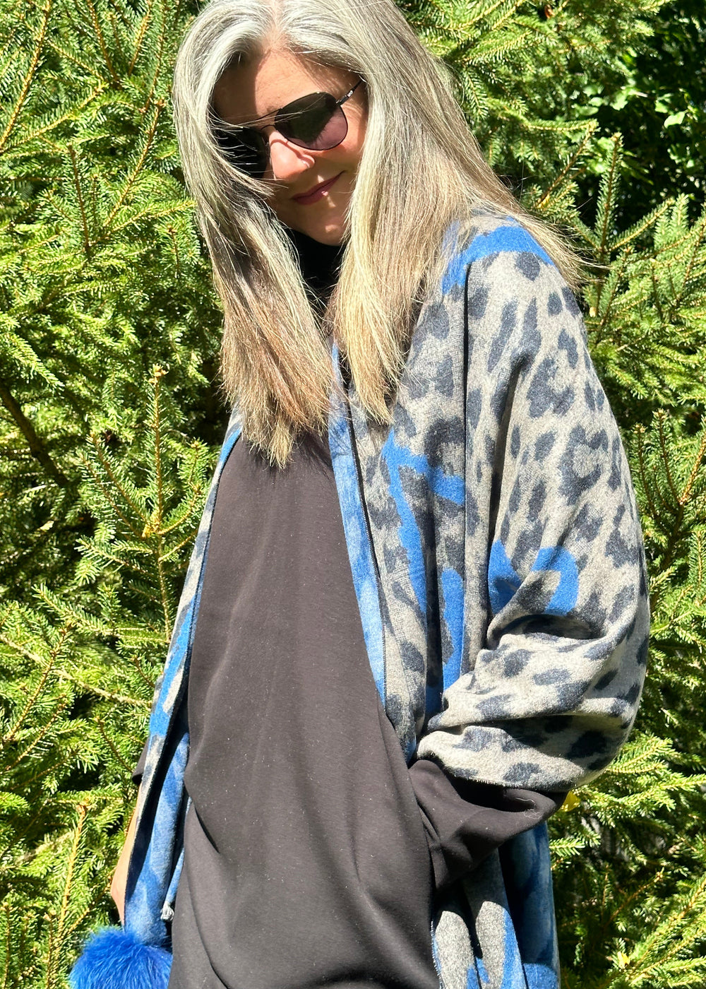 Animal Print Pom Pom Scarves with Hearts