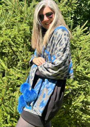 Animal Print Pom Pom Scarves with Hearts