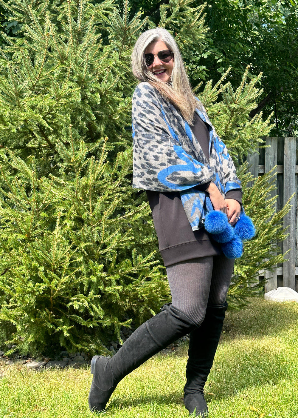 Animal Print Pom Pom Scarves with Hearts
