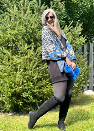 Animal Print Pom Pom Scarves with Hearts