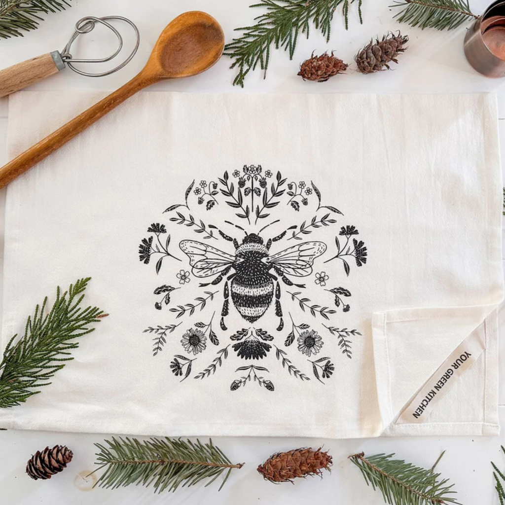 Bee print tea towel