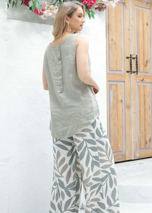 Back of tan/green Linen tank top
