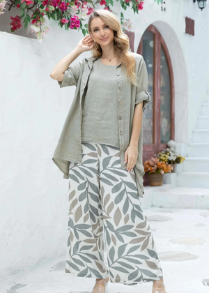 Dressy linen pants with leaves