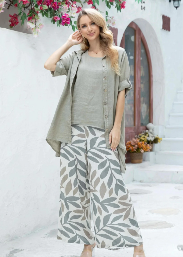 Dressy linen pants with leaves