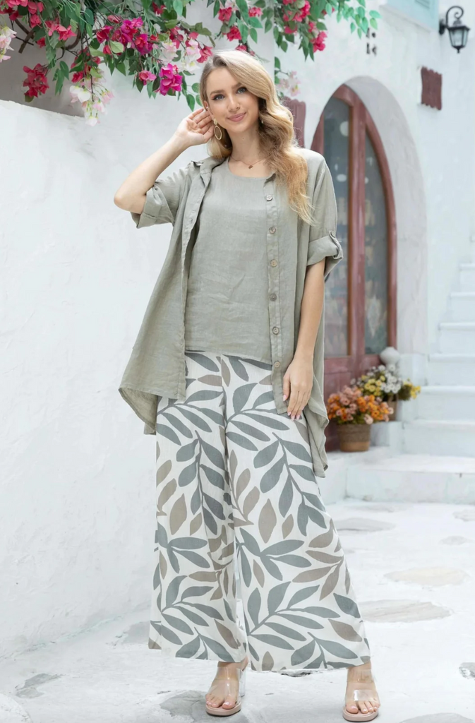 Dressy linen pants with leaves