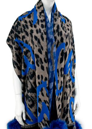 Animal Print Pom Pom Scarves with Hearts