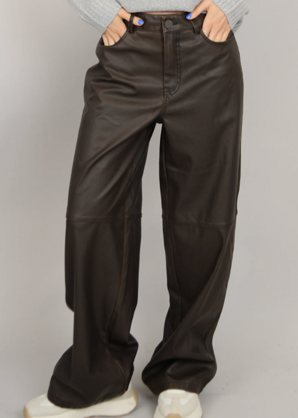Brown Polaris Faux Leather Pocket Pant