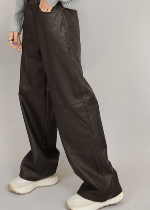 Faux Leather Pocket Pant in Cedar Brown