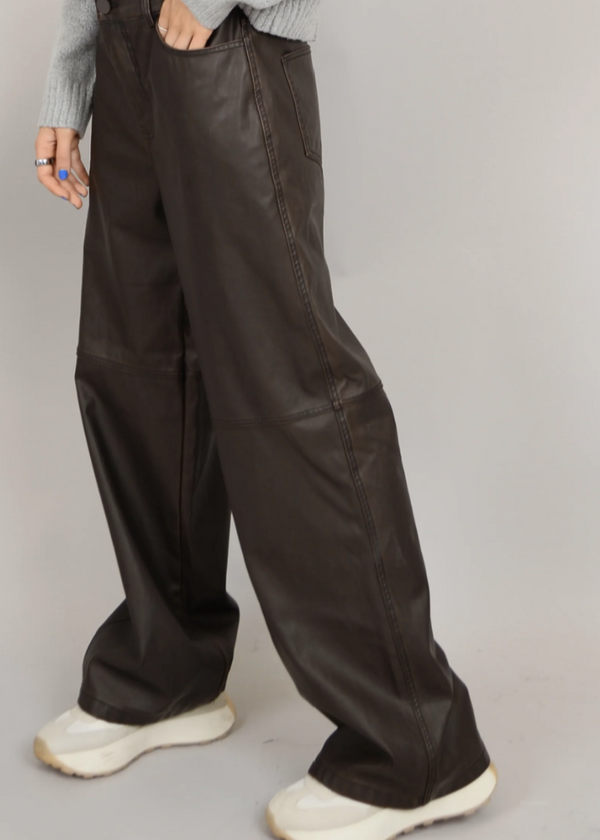 Faux Leather Pocket Pant in Cedar Brown