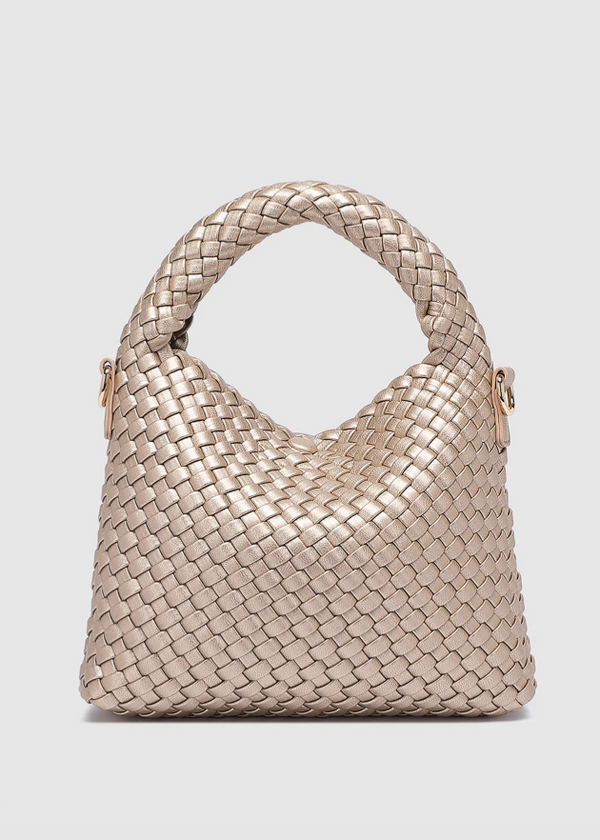 Gabby Mini Woven Crossbody Bag | Pink Champagne