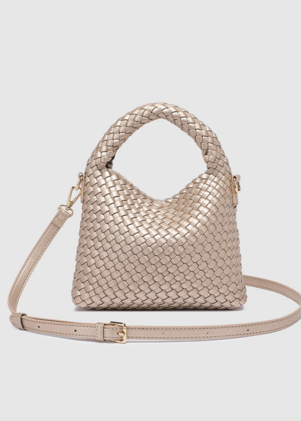 Gabby Mini Woven Crossbody Bag | Pink Champagne