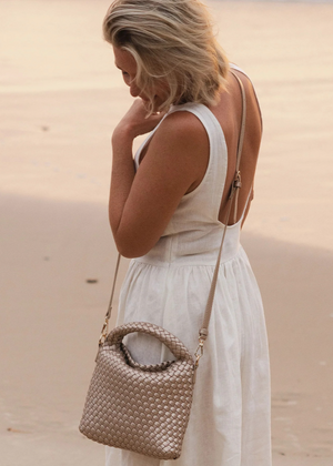 Gabby Mini Woven Crossbody Bag | Pink Champagne