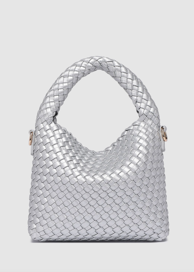 Gabby Mini Woven Crossbody Bag | Silver