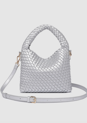 Gabby Mini Woven Crossbody Bag | Silver
