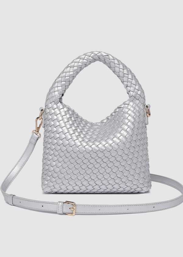 Gabby Mini Woven Crossbody Bag | Silver