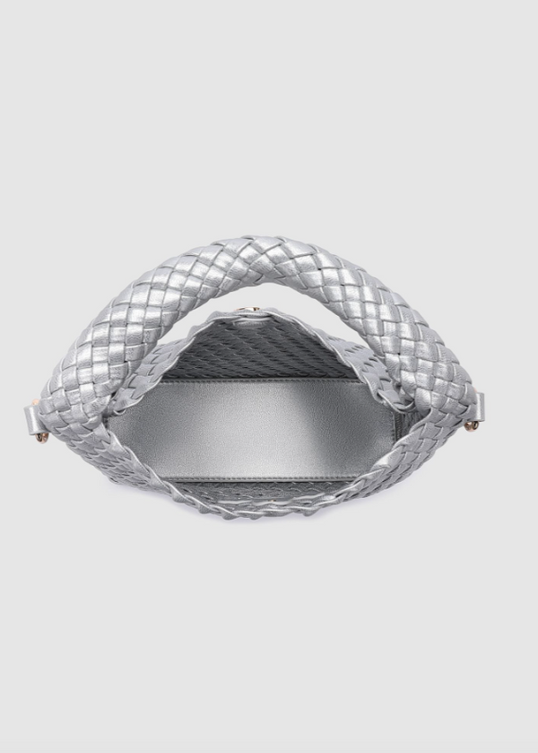 Gabby Mini Woven Crossbody Bag | Silver