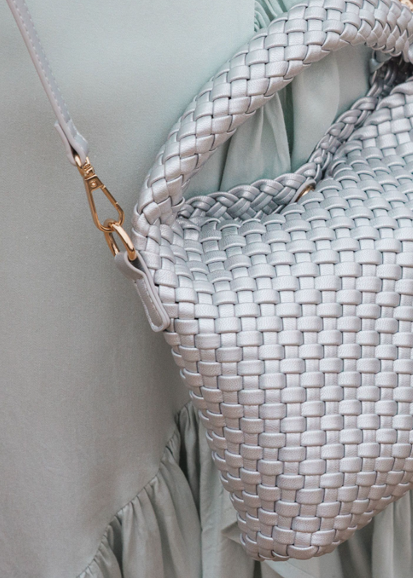 Gabby Mini Woven Crossbody Bag | Silver