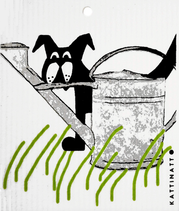 Dog Behind Watering Can Sponge Cloth