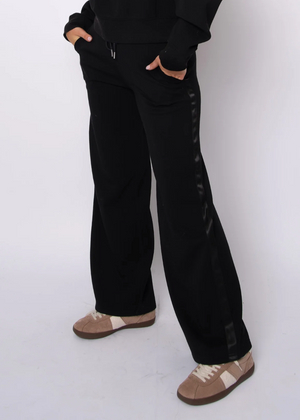 Erika Drawstring Pants | Black Satin Stripe