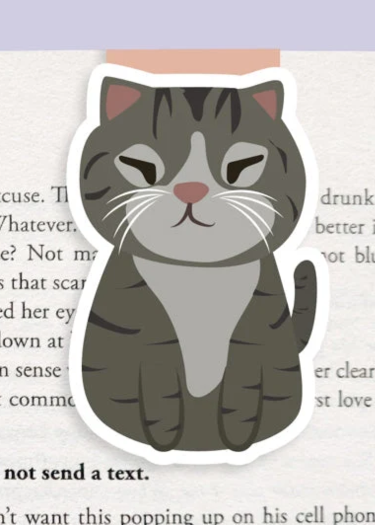 Squinty Grey Cat Magnetic Bookmark (Jumbo)