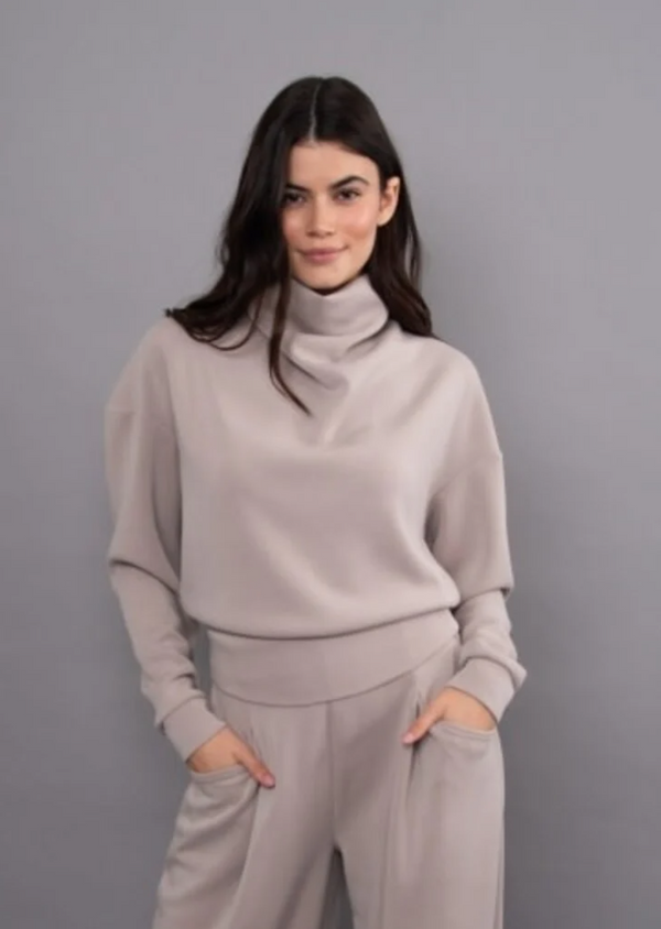 Freiza Soft Knit Funnel Neck Draped Pullover | Birch