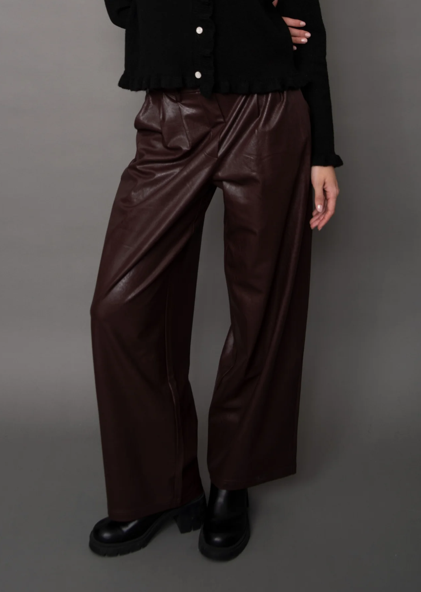 Philona Faux Leather Wide Leg Pant  | Brunette