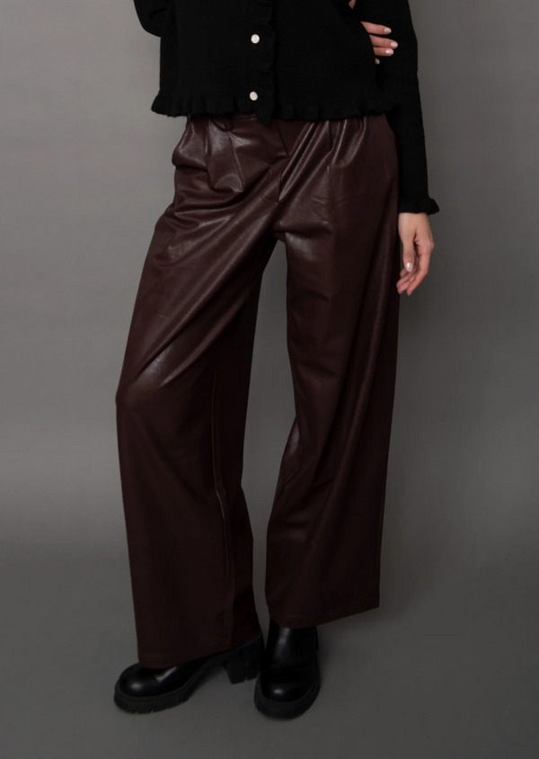 Philona Faux Leather Wide Leg Pant  | Brunette