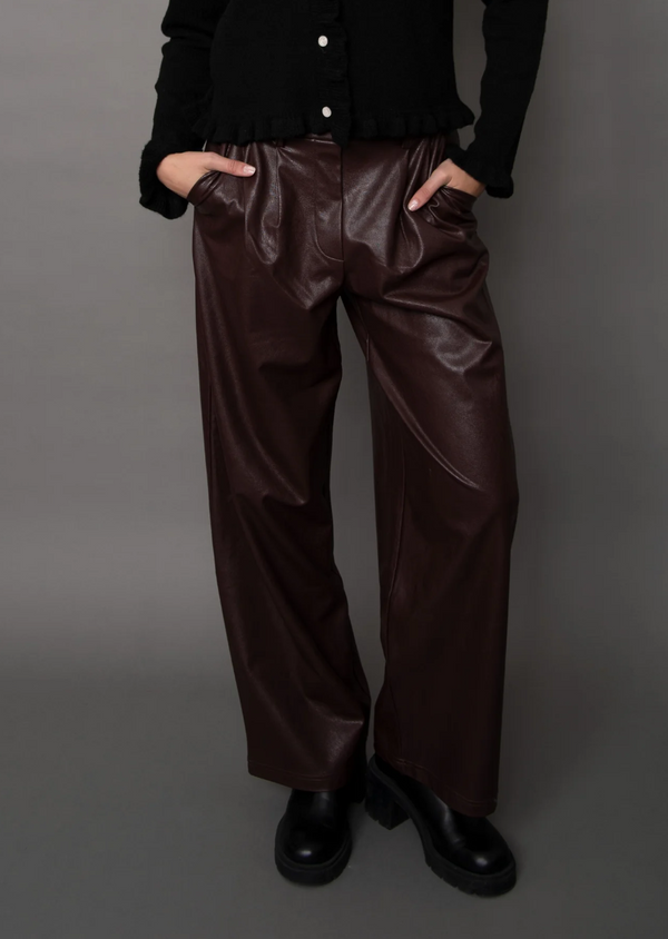 Philona Faux Leather Wide Leg Pant  | Brunette