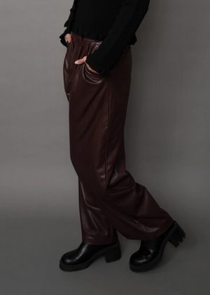 Philona Faux Leather Wide Leg Pant  | Brunette