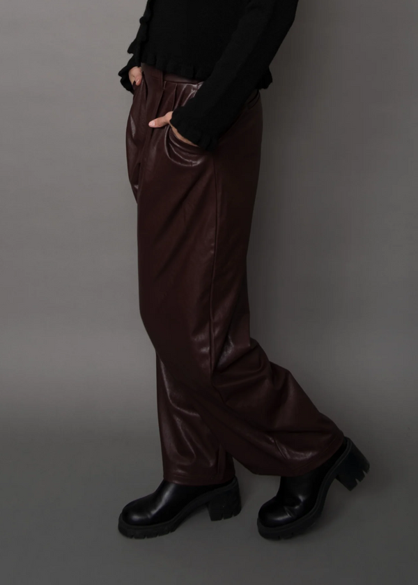 Philona Faux Leather Wide Leg Pant  | Brunette