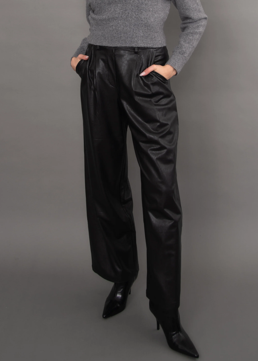 Philona Faux Leather Wide Leg Pant  | Black
