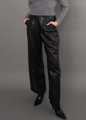 Philona Faux Leather Wide Leg Pant  | Black