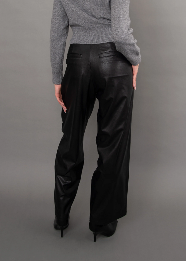 Philona Faux Leather Wide Leg Pant  | Black
